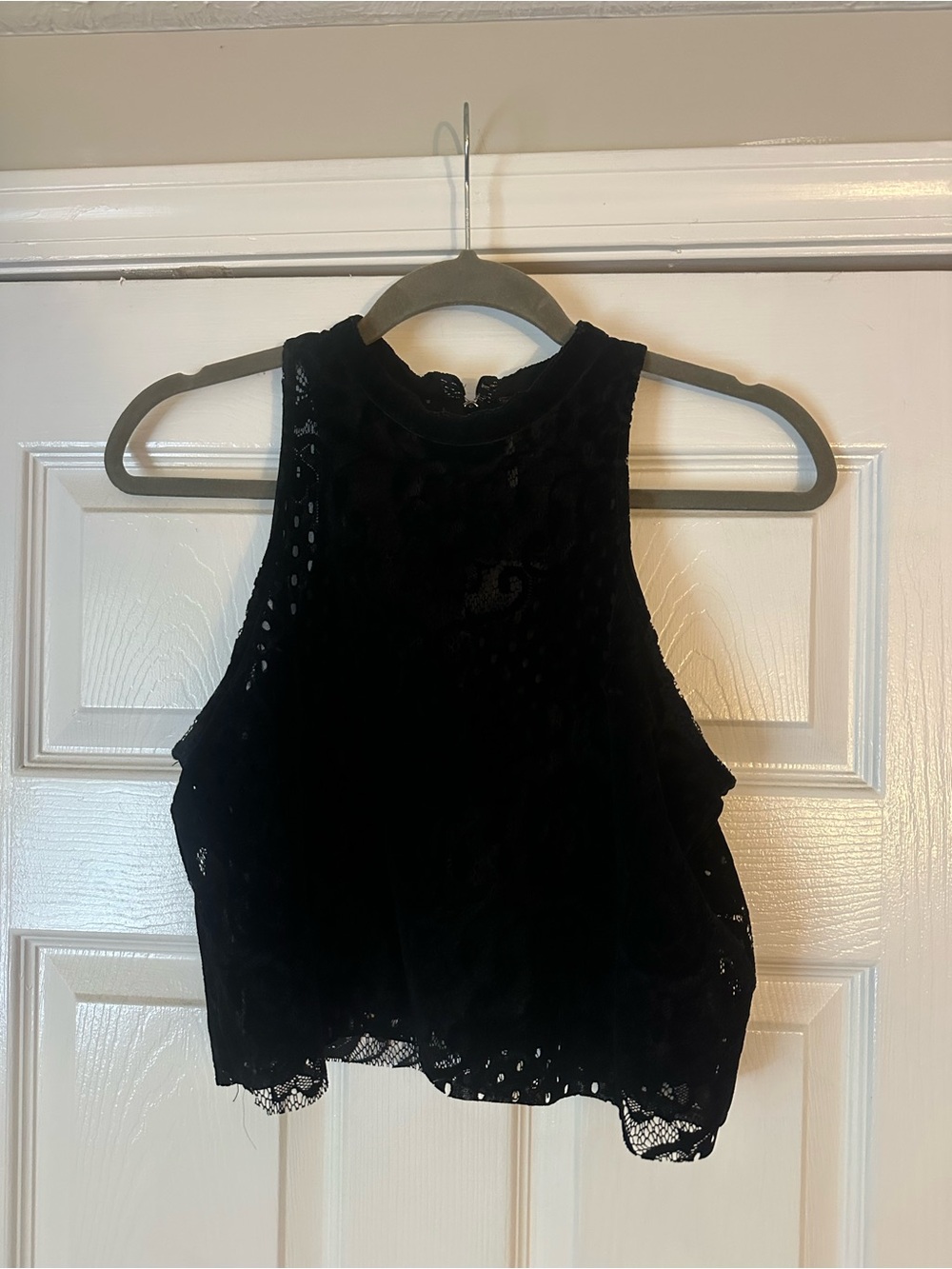 Free People Black Lace Mock-Neck Crop Top